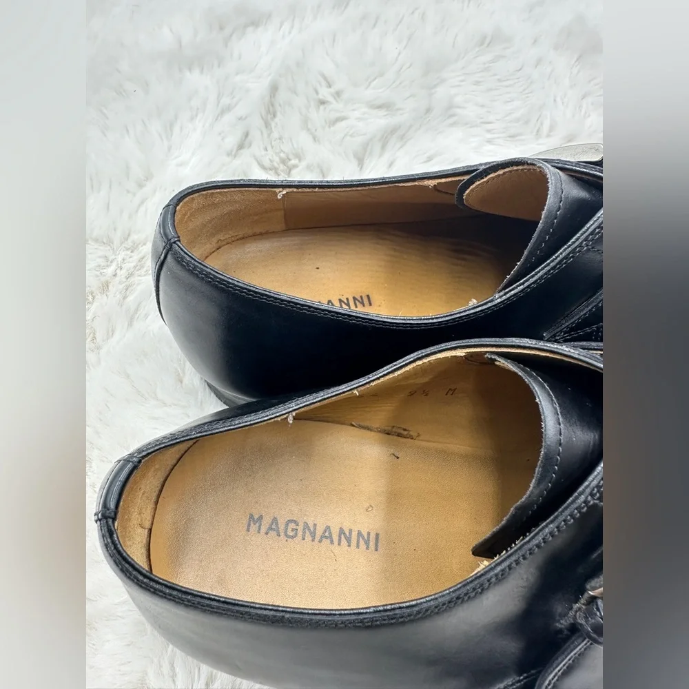 Magnanni Marco Monk Strap black leather buckle slip on shoe‎ Size 9.5 M